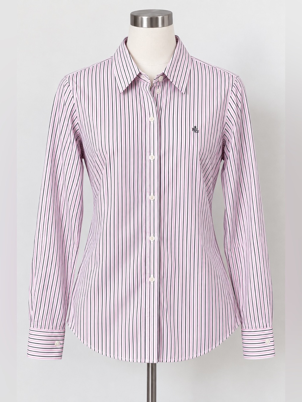 Lauren Ralph Lauren Women M Pink Stripe Button Down Shirt Classic Preppy Career